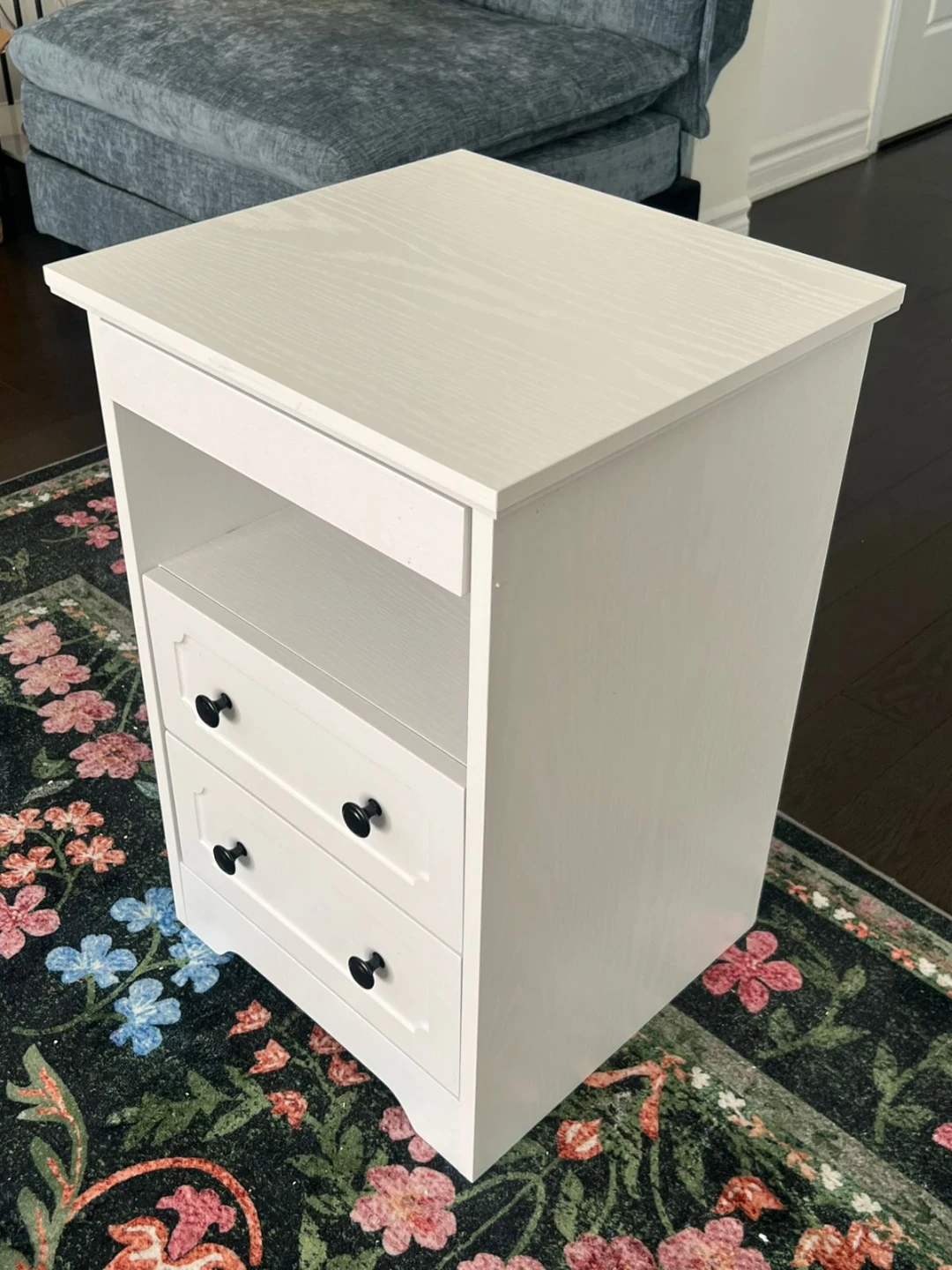 White Nightstand with 2 Drawers and Open Shelf
