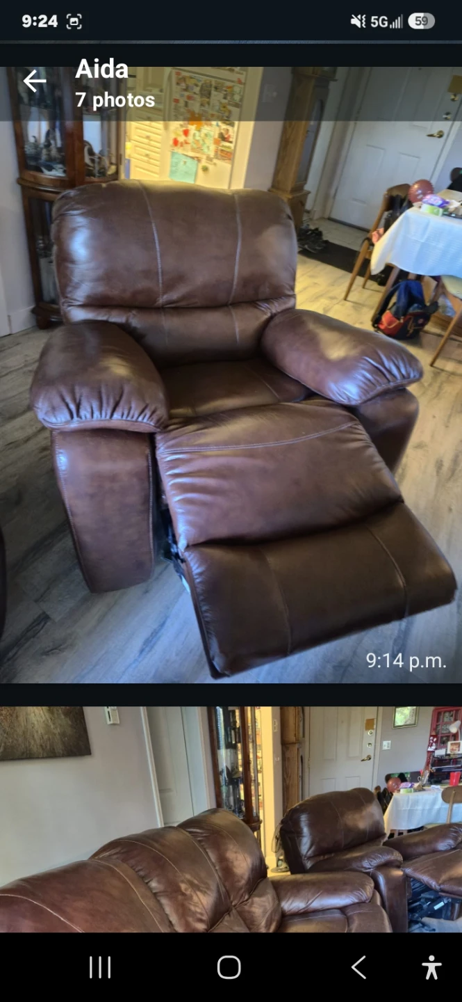Brown Leather Reclining Sofa and Chair Set - photo 3
