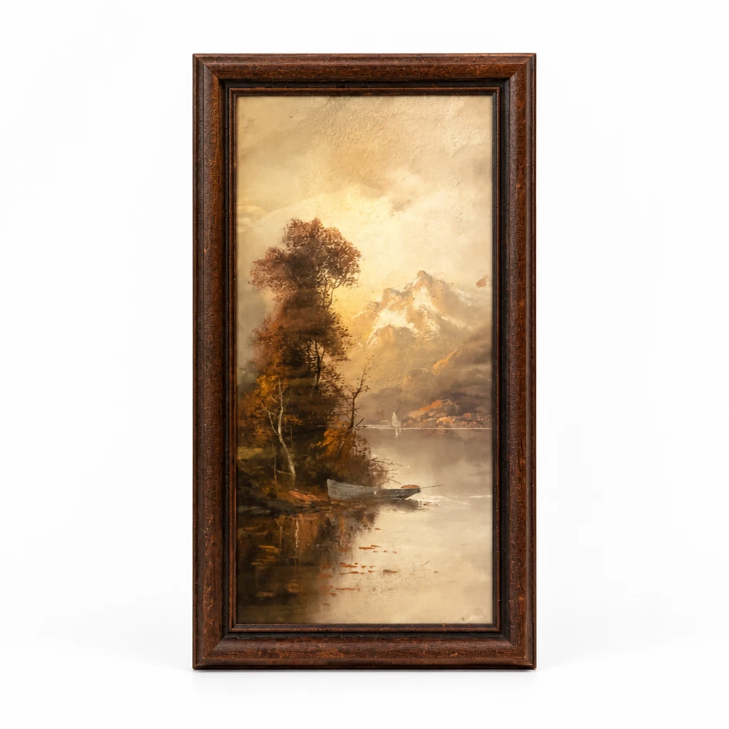 Framed Landscape Painting of Mountains and Lake - photo 2