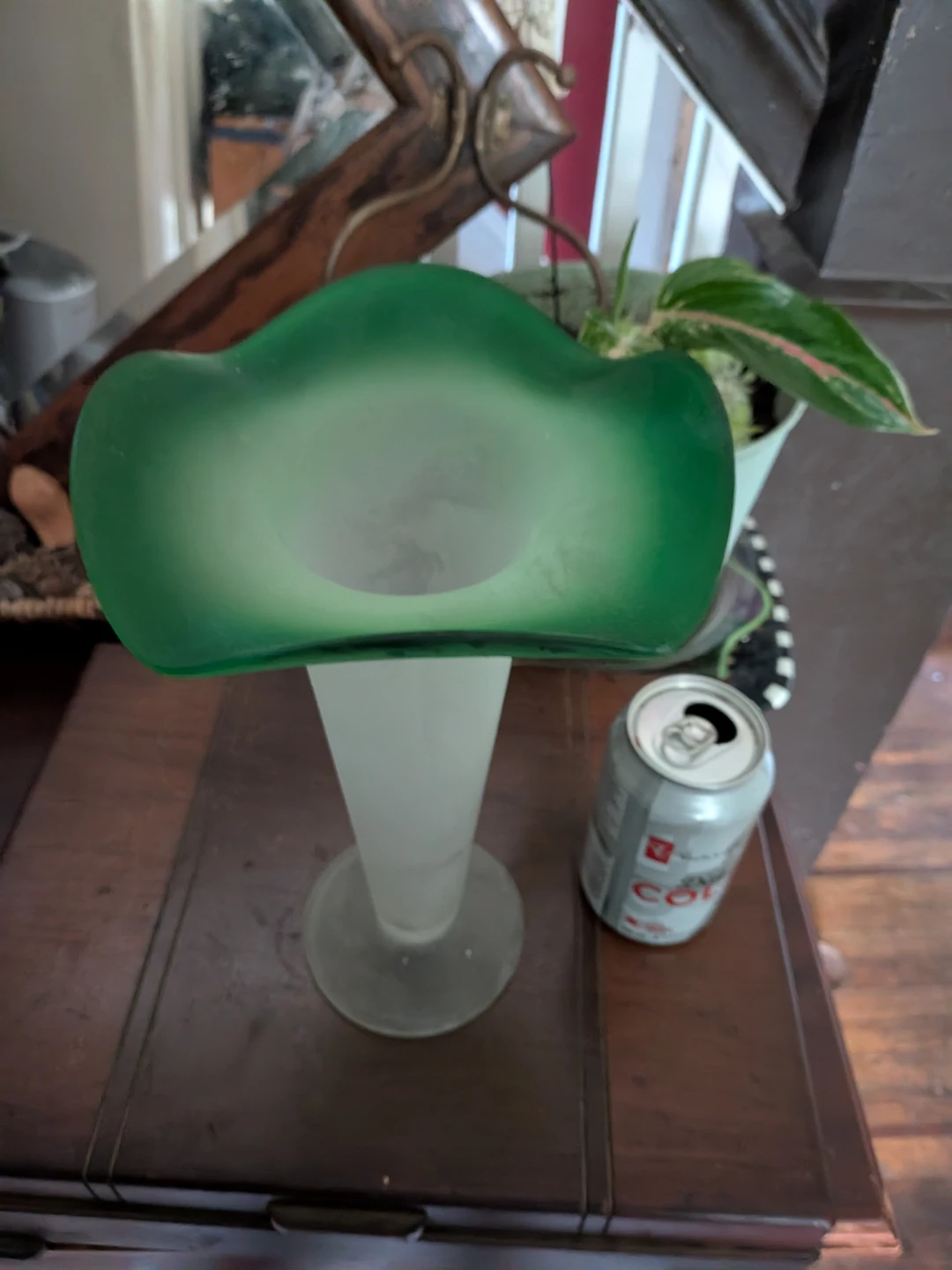 Frosted glass vase with green rim. Jack in the pulpit. - photo 3