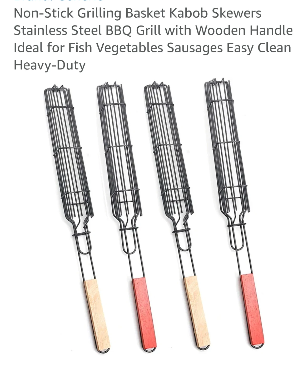 NEW 4x Non-Stick Grilling Baskets  Skewers with Wooden Handles