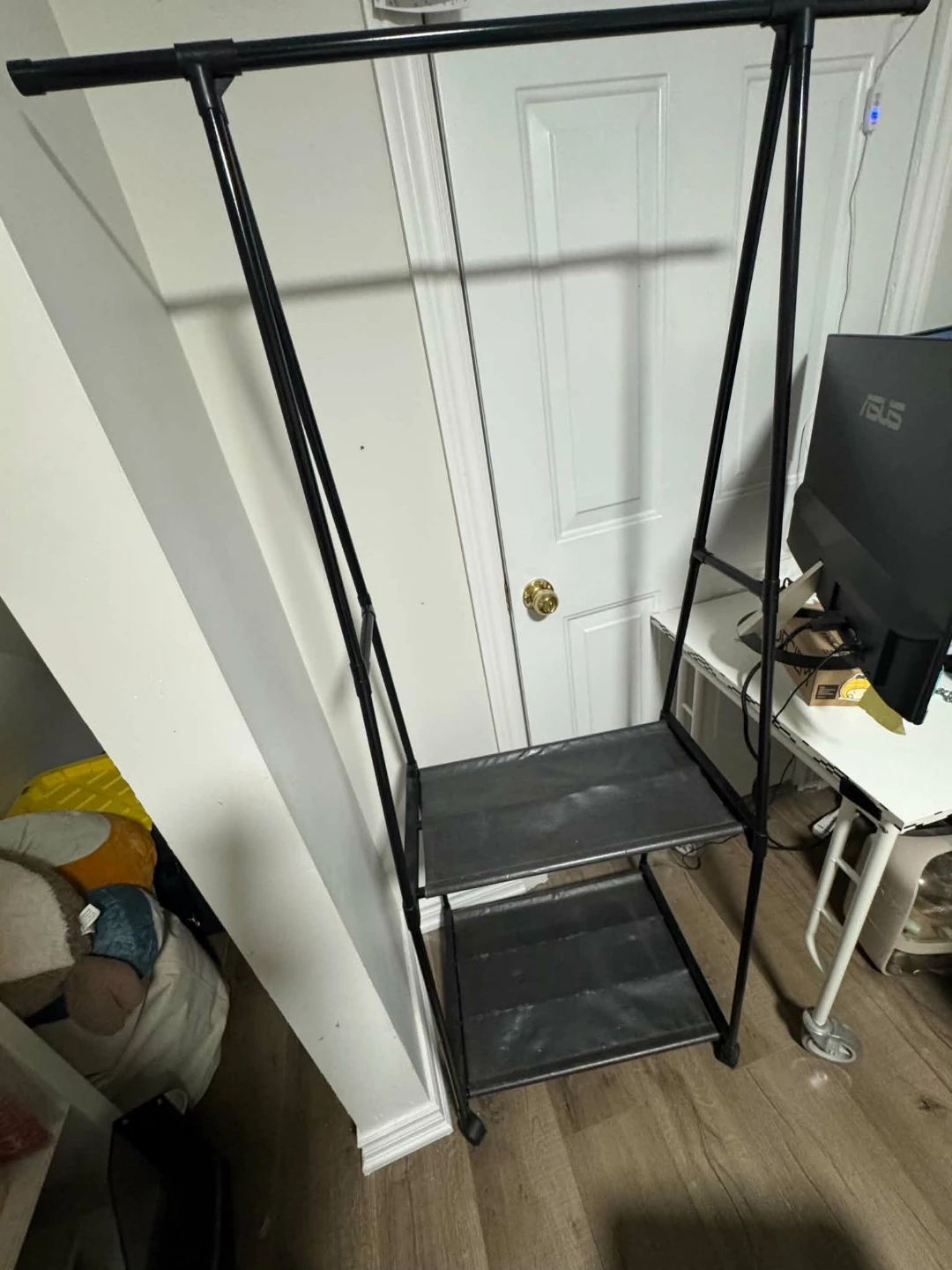 Black Rolling Garment Rack with 2 Shelves