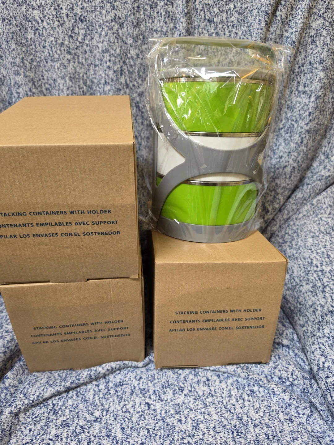 Stacking Food Containers with Holder - Green
