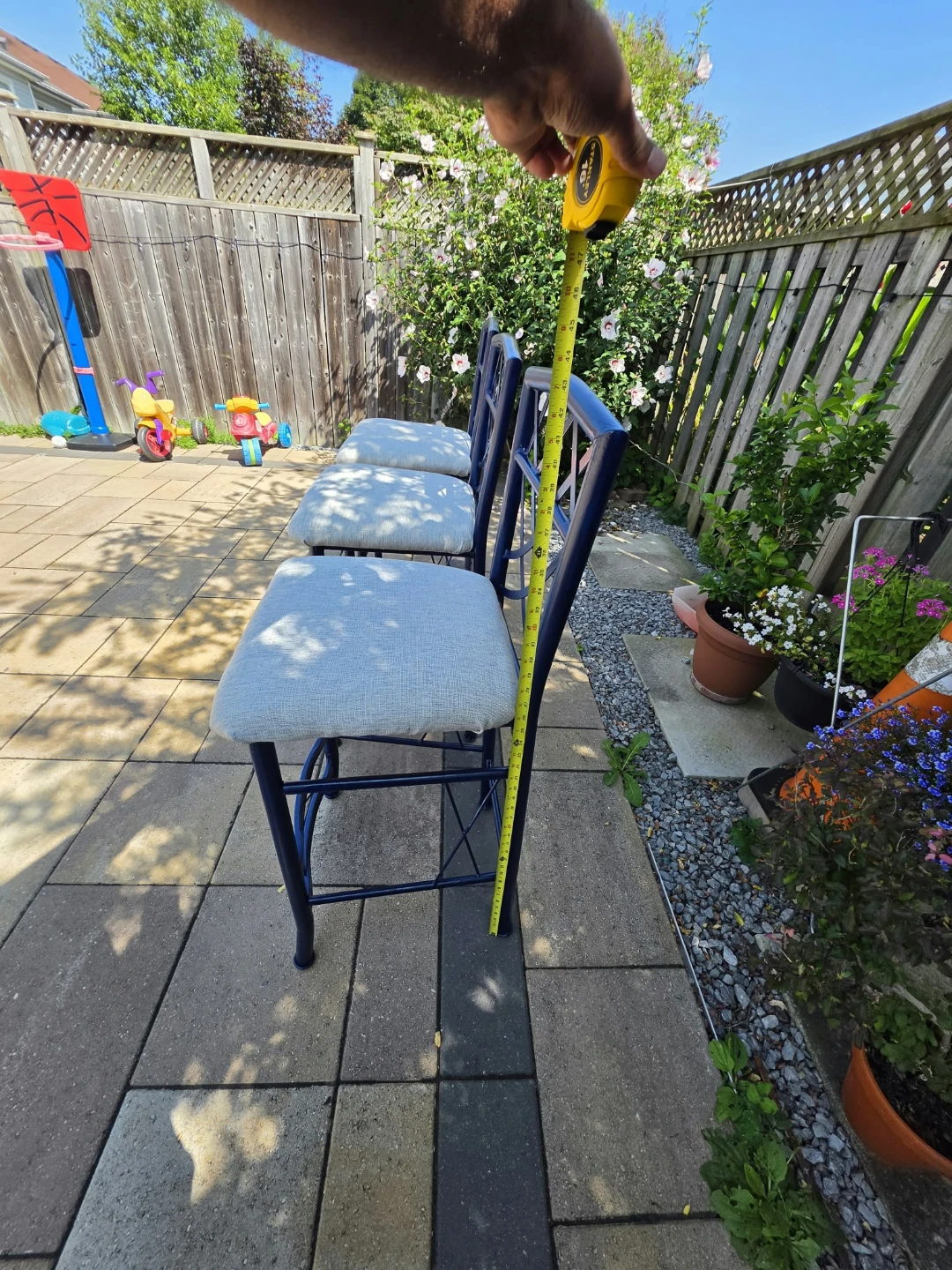 3 Blue Bar Stools with Padded Seats - photo 4