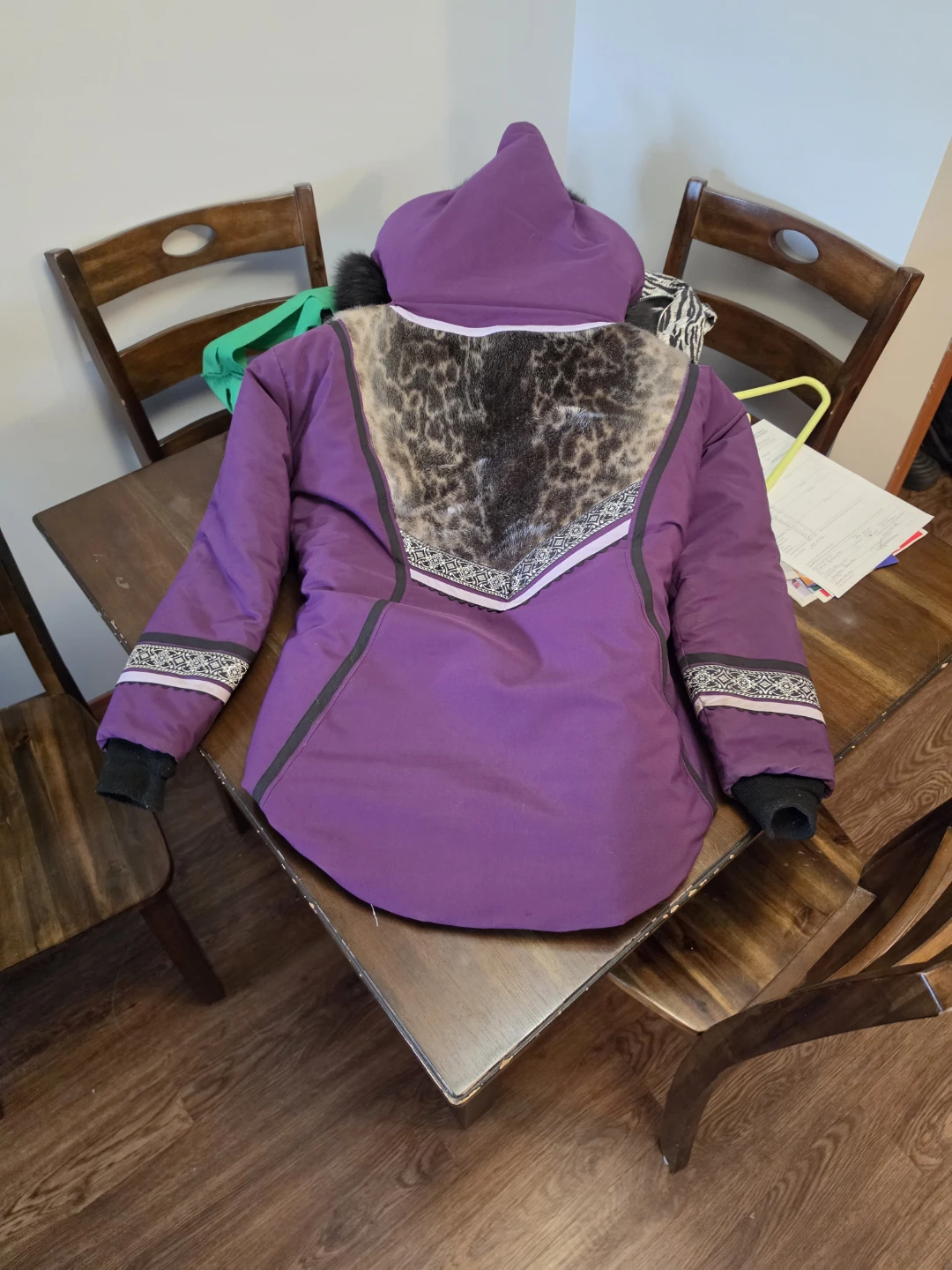 Purple quilted winter jacket with fur trim - photo 2