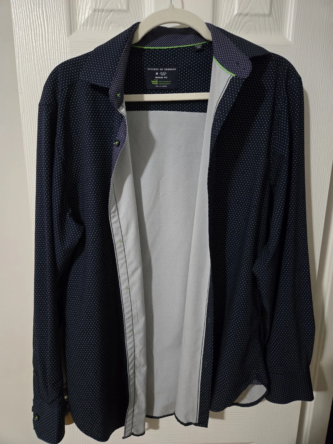 Society of Threads Men's Navy Polka Dot Button-Up Shirt