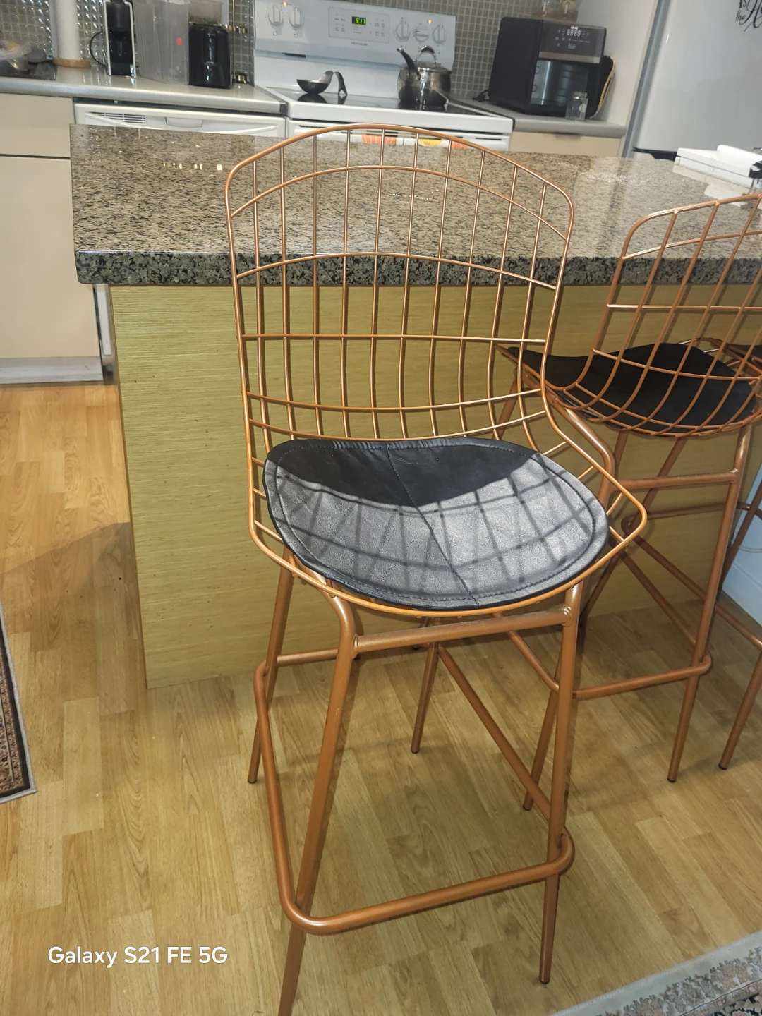 Copper Wire Bar Stools with Black Cushions - photo 4