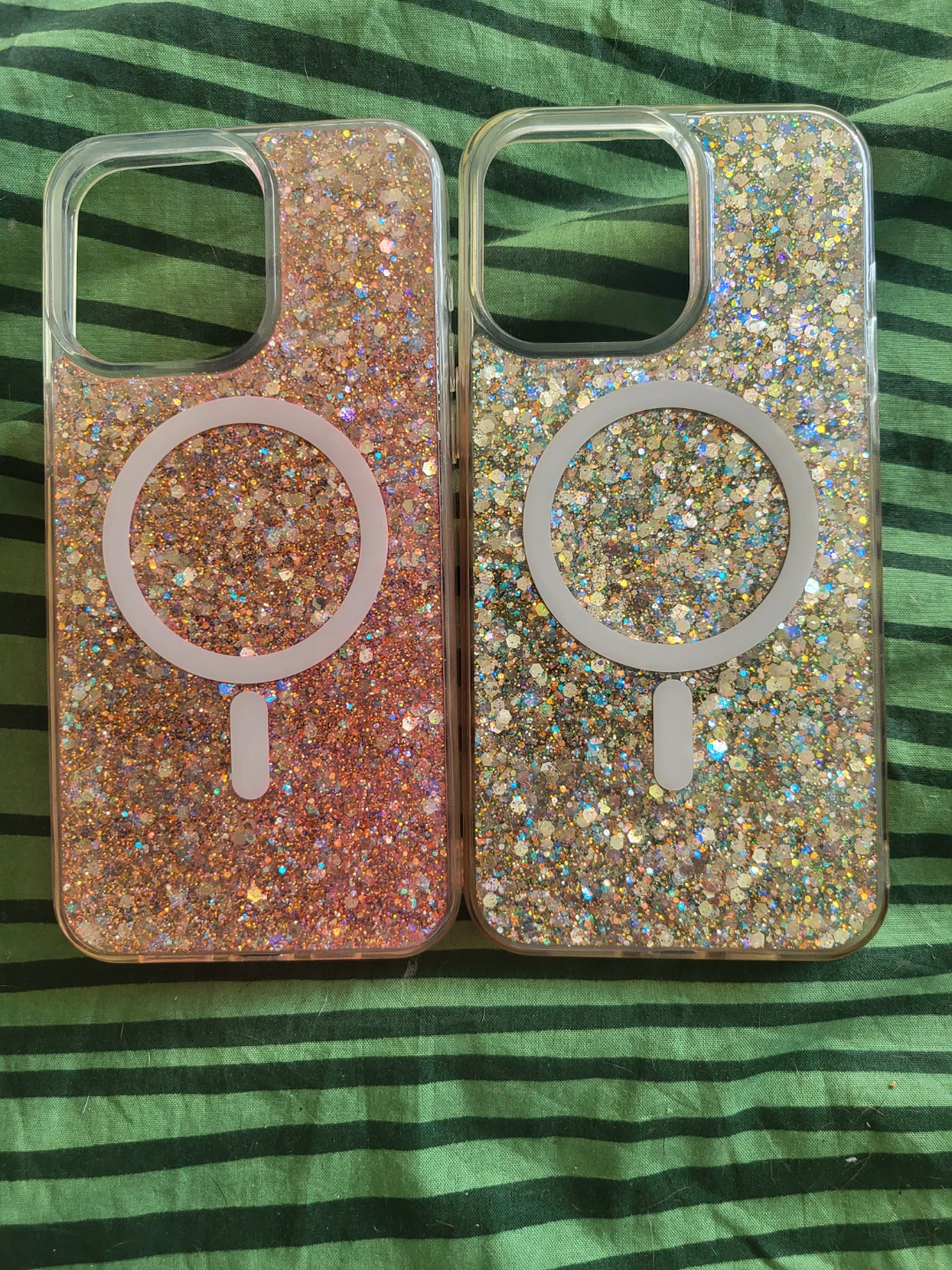 Pair of MagSafe glitter iPhone cases