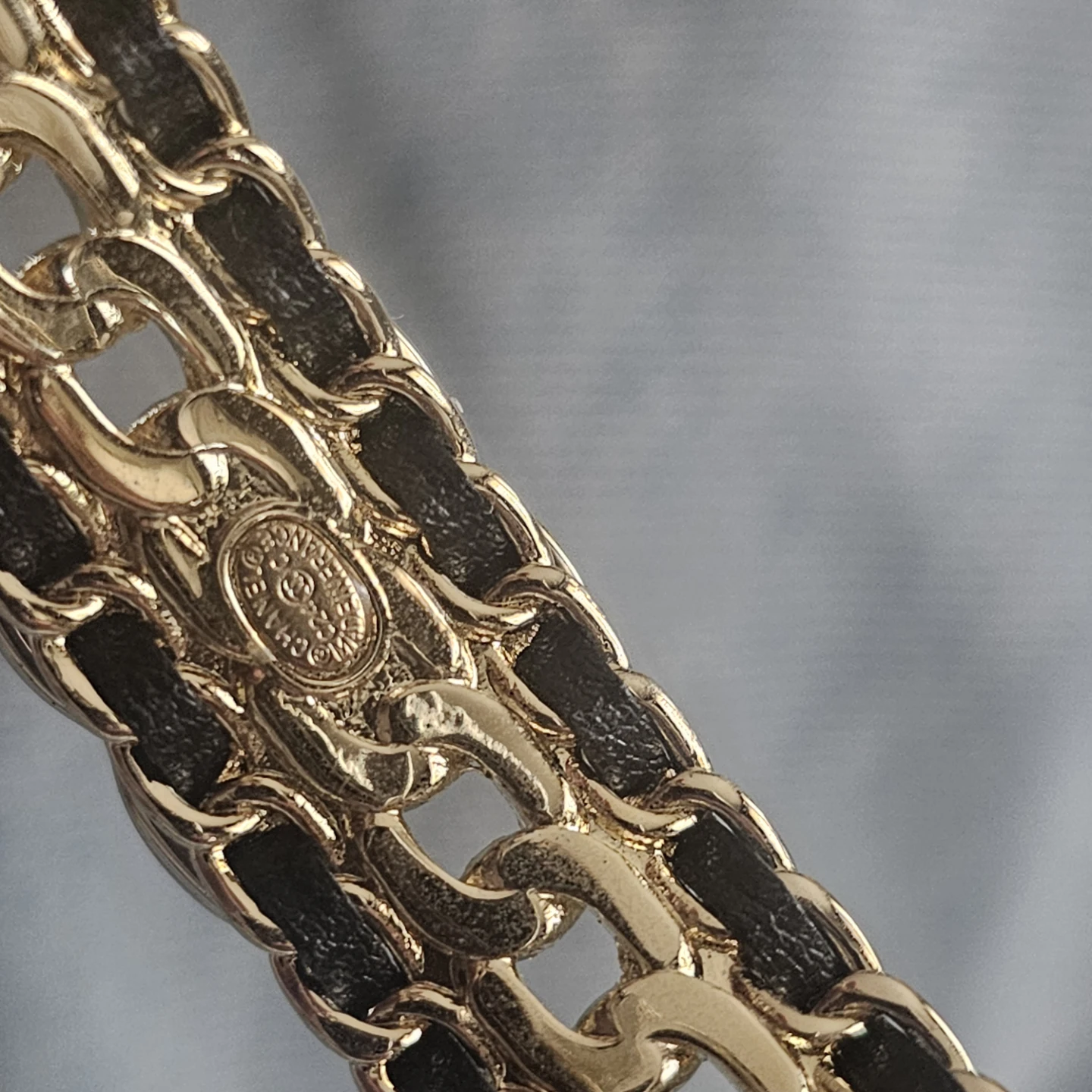 Chanel CC Logo Rhinestone & Black Leather Cuff Bracelet - photo 3