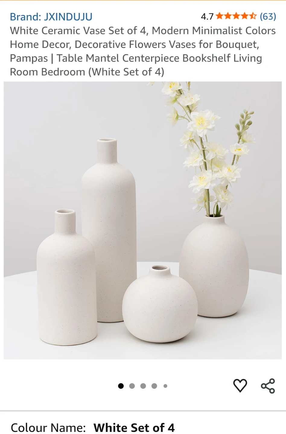 White Ceramic Vase Set of 4