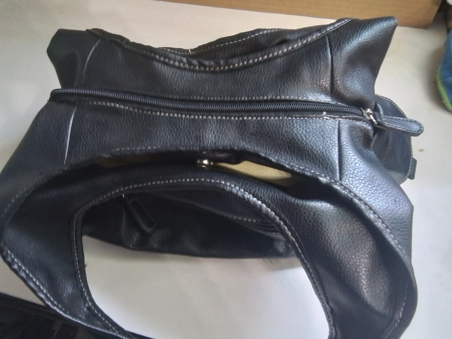 Black Faux Leather Hobo Handbag - photo 5