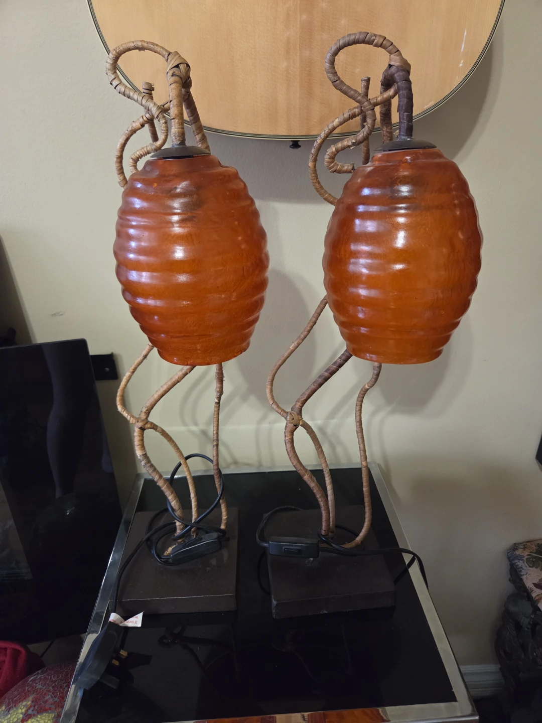 VINTAGE Wrapped Metal Beehive Lamps