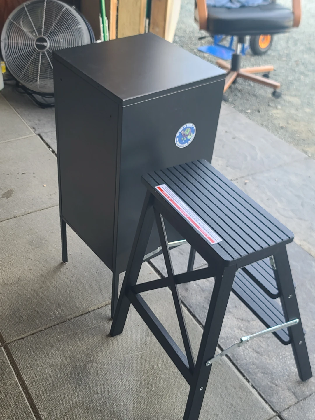 Black Metal Storage Cabinet with Step Stool - photo 3