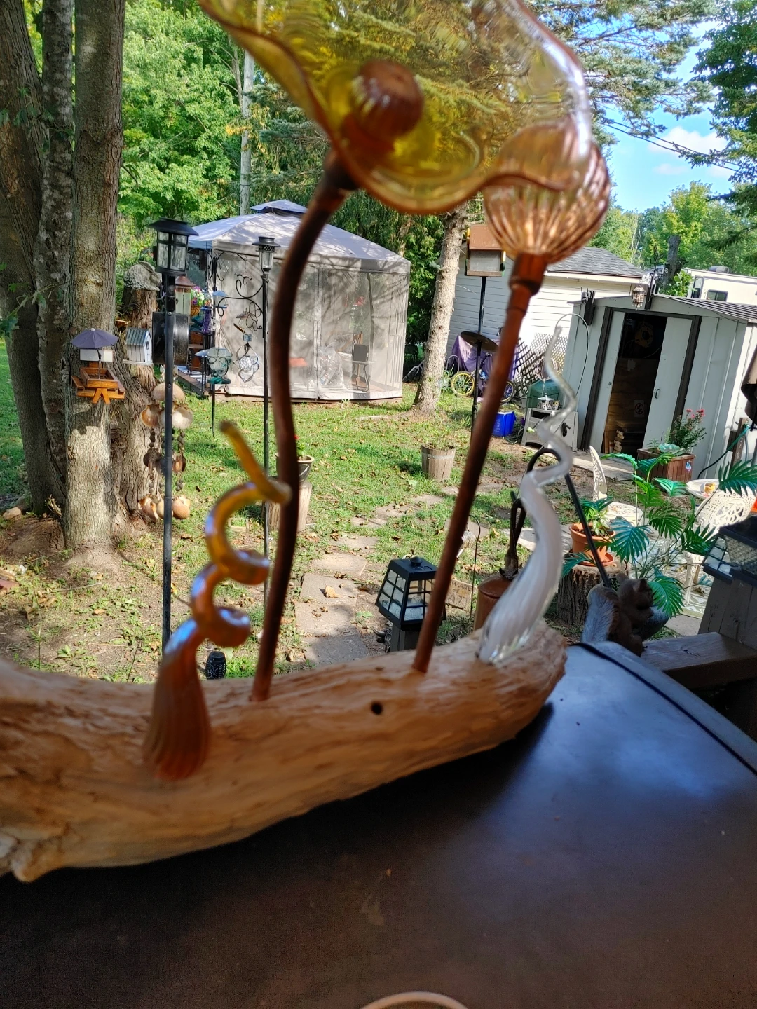 Driftwood and Glass Garden Sculpture - photo 3