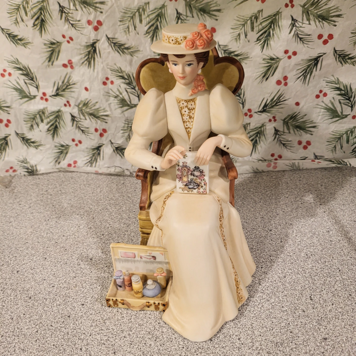 Victorian lady figurine with chair and accessories