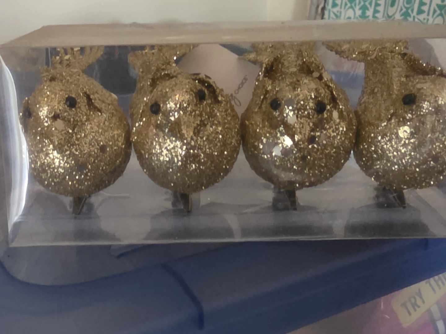 Set of 4 Gold Glitter Bird Ornaments