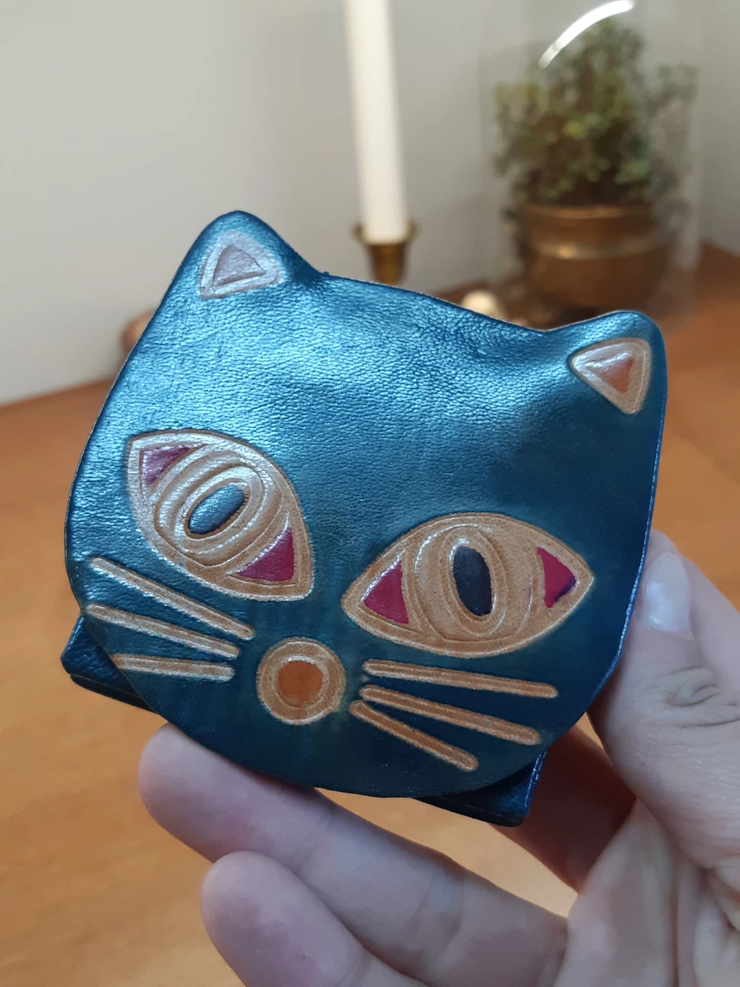 Navy Blue Leather Cat Coin Purse: Mini Animal Wallet - photo 5