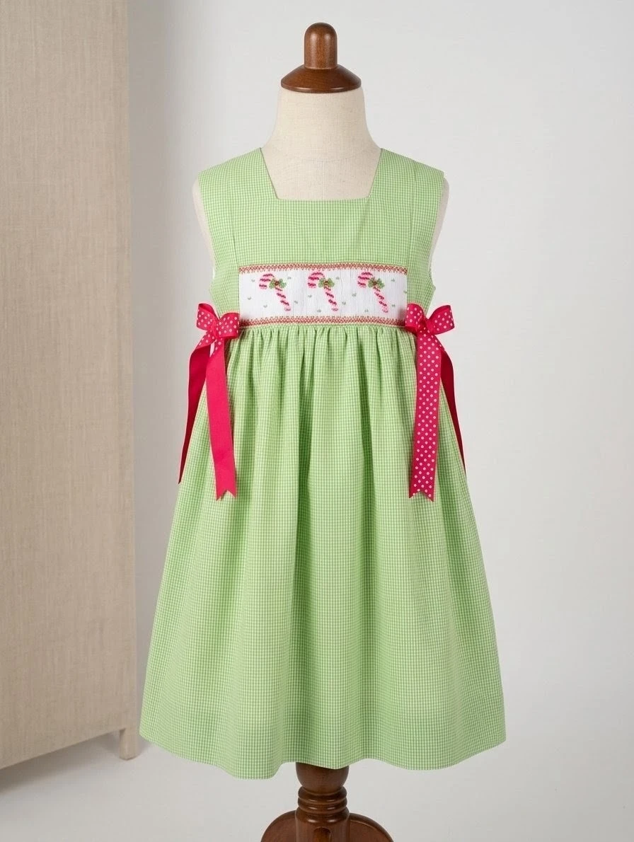 Green Gingham Smocked Christmas Dress