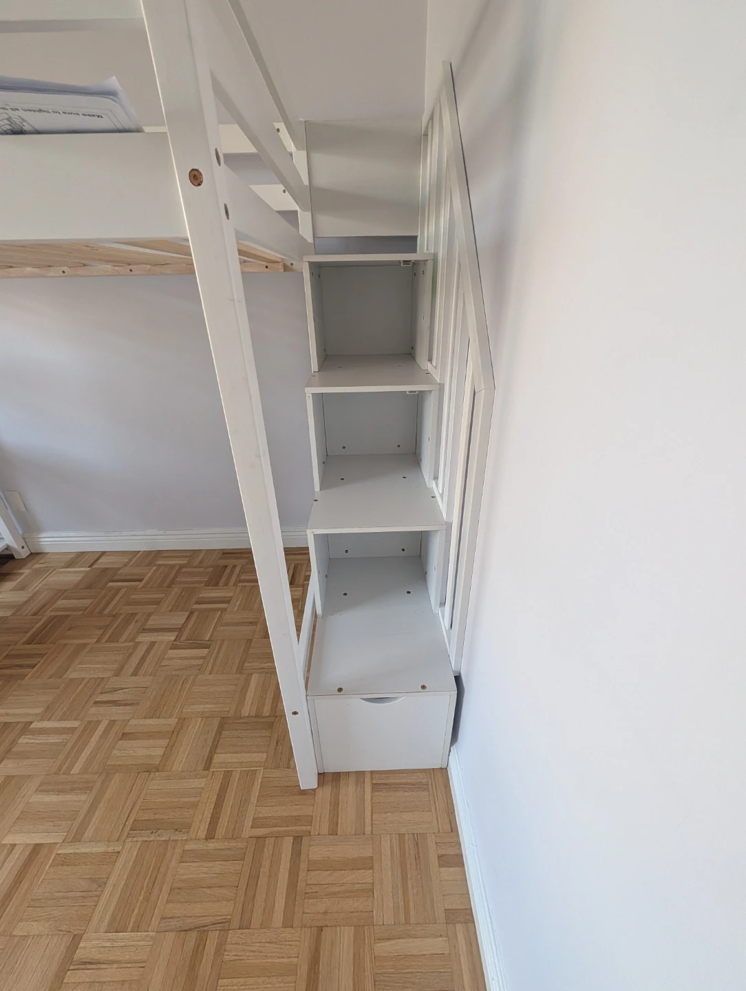 White Loft Bed with Stairs and Storage - photo 2