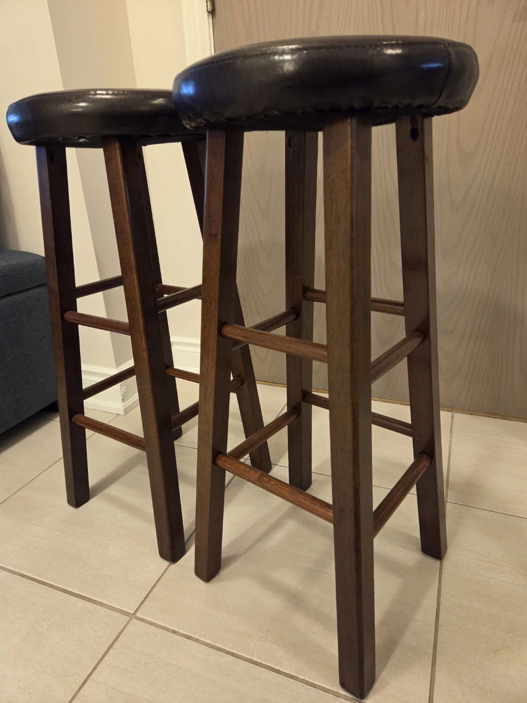 Pair of Dark Brown Faux Leather Bar Stools - photo 2
