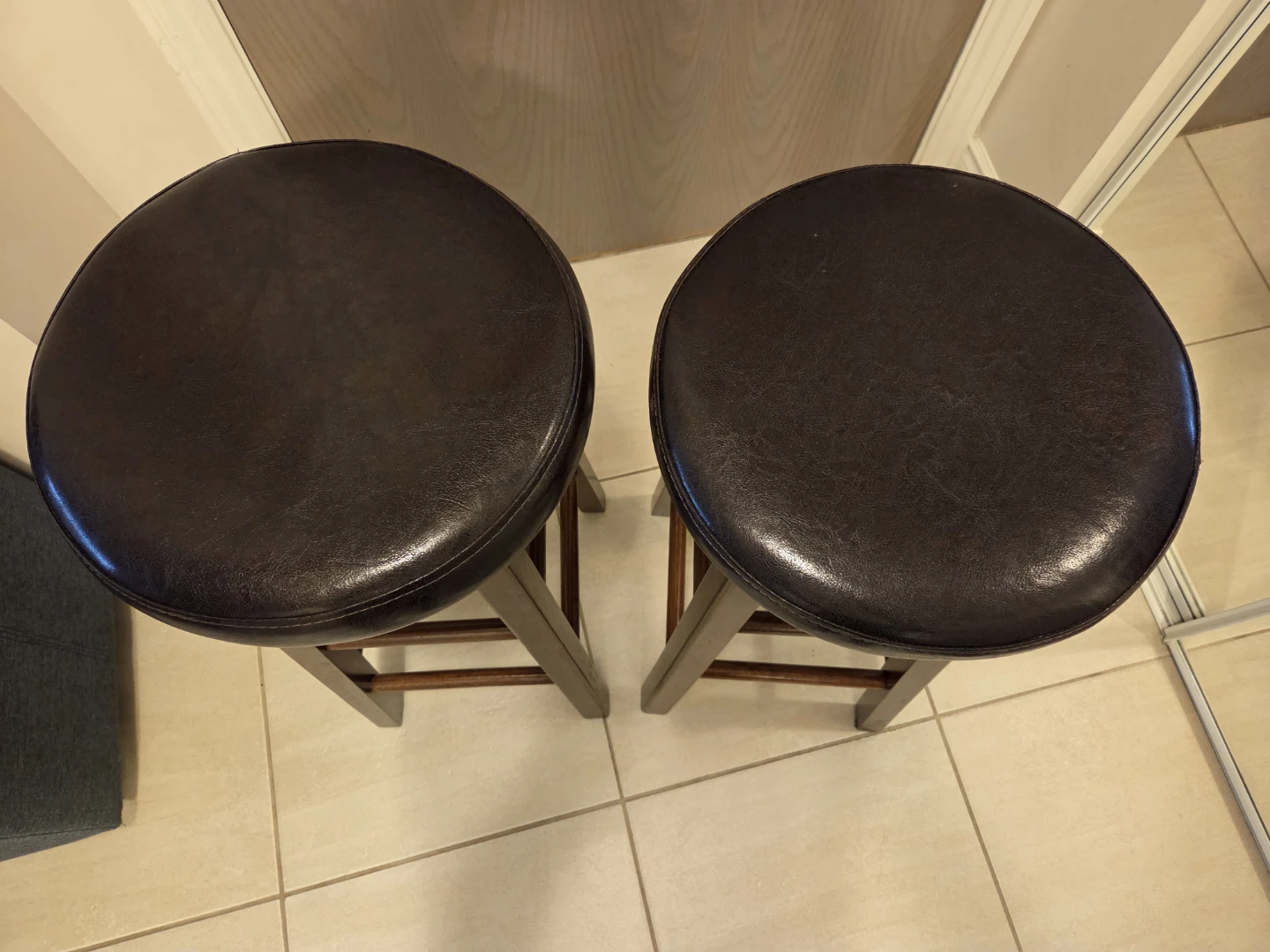 Pair of Dark Brown Faux Leather Bar Stools - photo 3