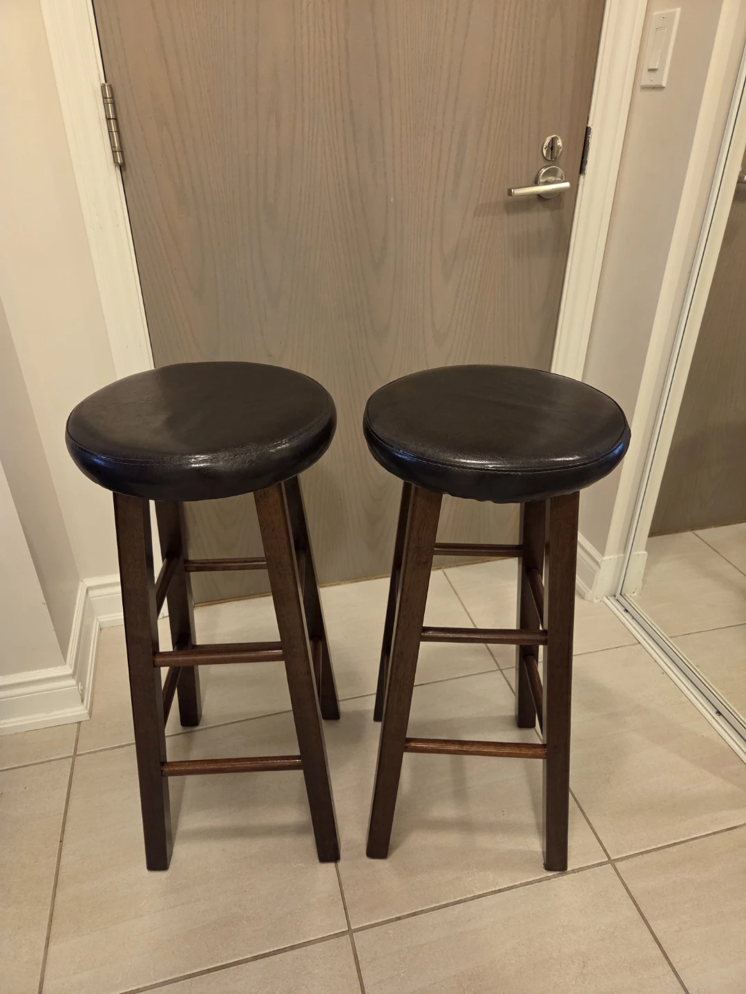 Pair of Dark Brown Faux Leather Bar Stools - photo 4