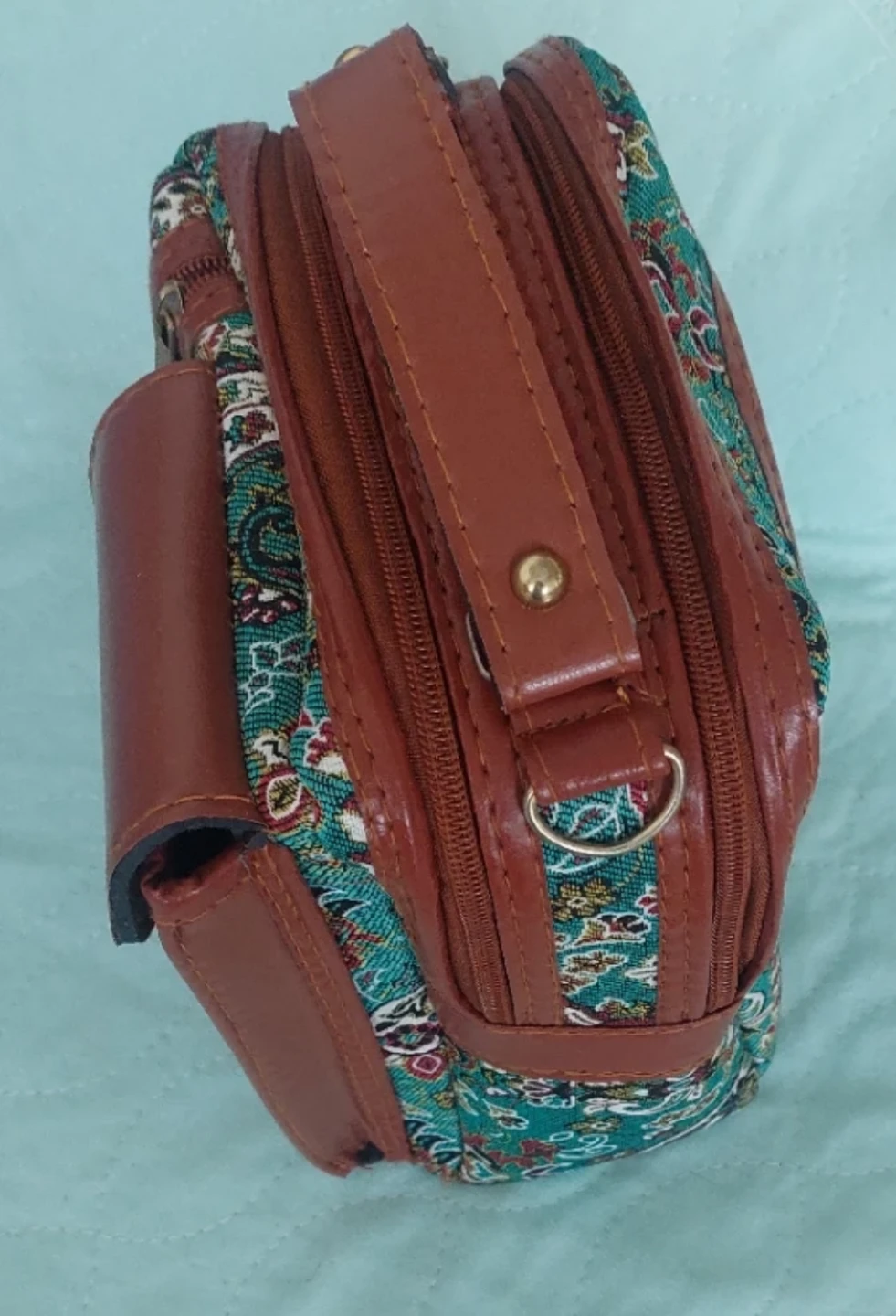 Brown Faux Leather & Paisley Print Crossbody Bag - photo 2