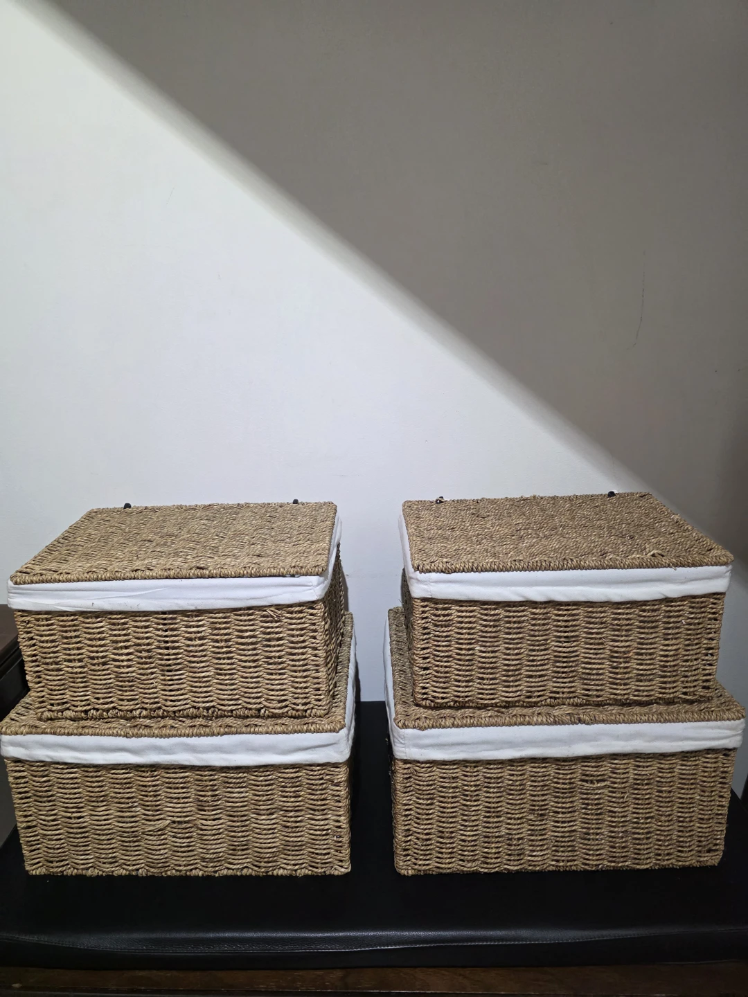Set of 4 Woven Storage Baskets with Lids