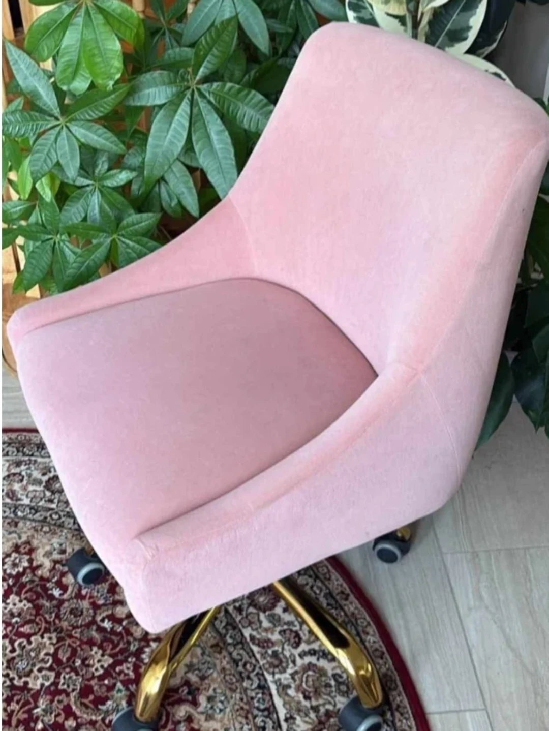 Pink Velvet Office Swivel Chair - photo 3