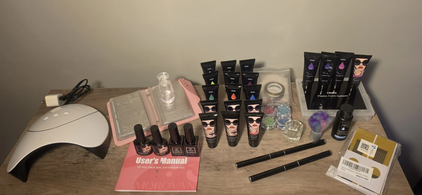 Complete Polygel Nail Kit Bundle w/ UV LED Lamp, 19 Colors