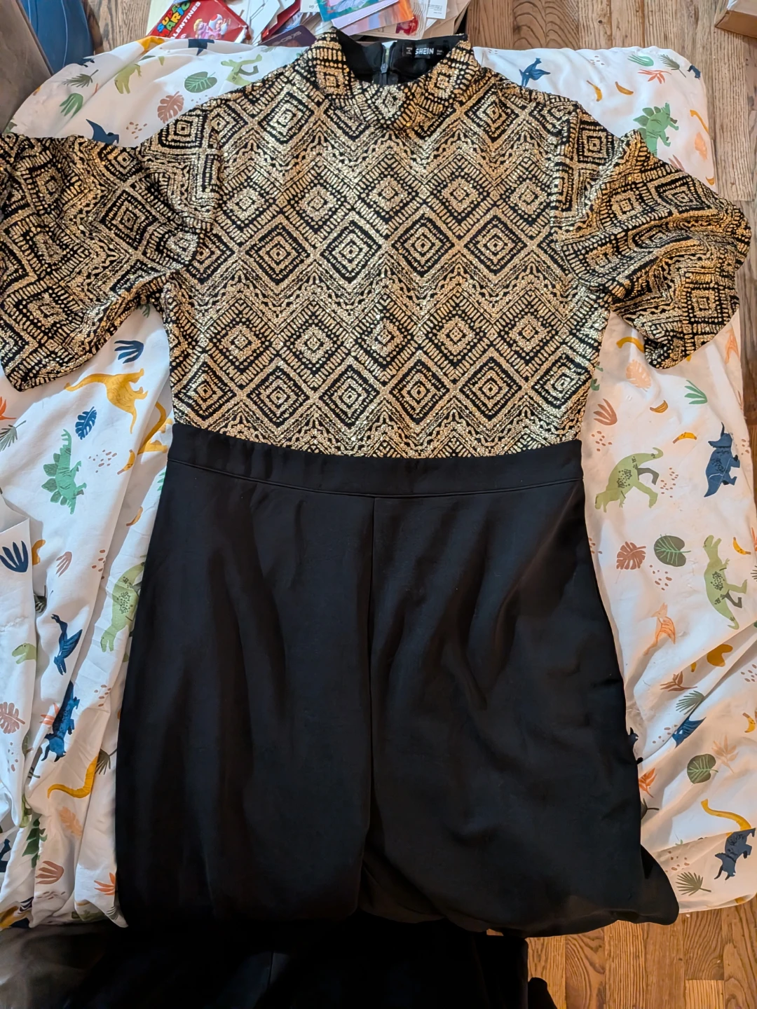 Black Jumpsuit with Gold Pattern Top