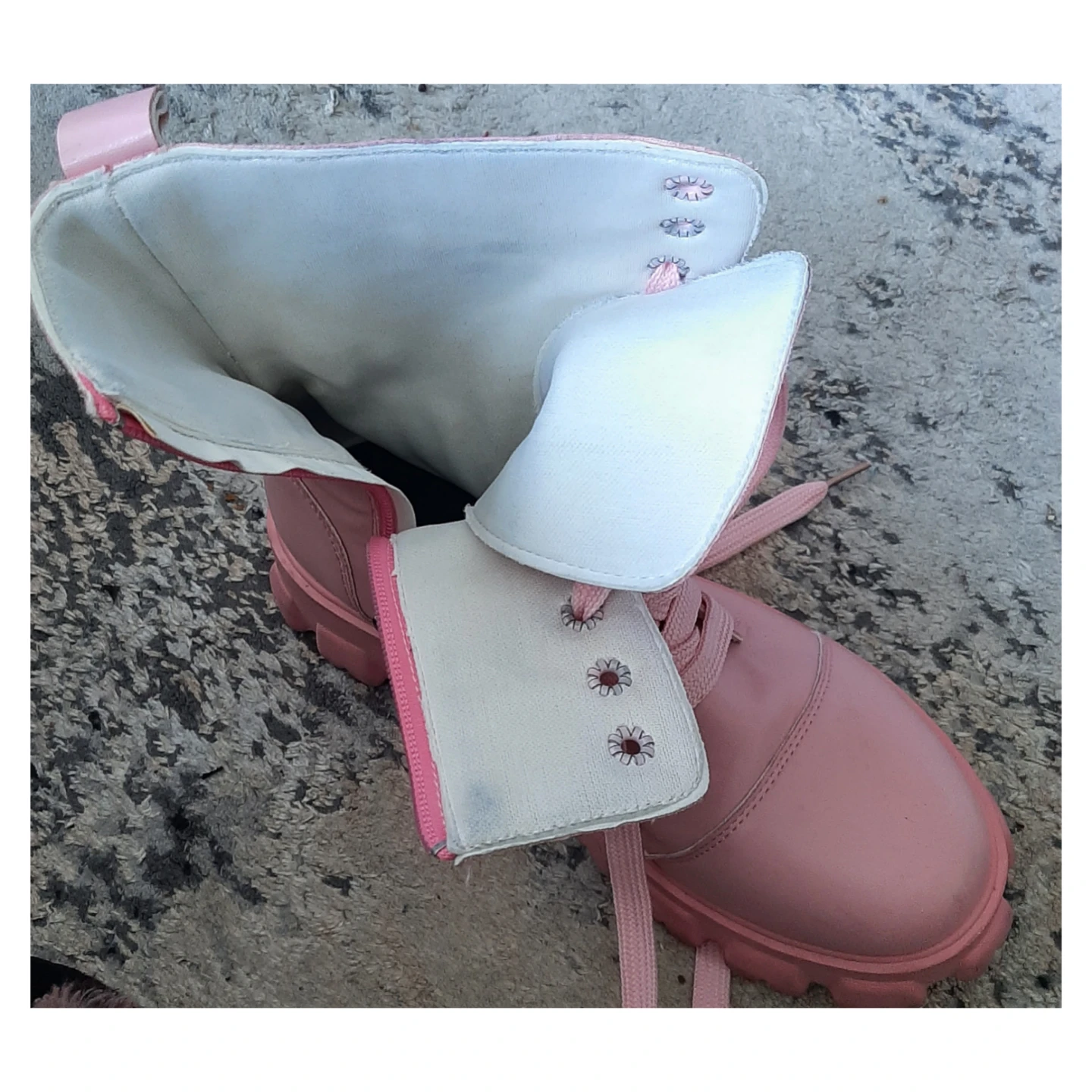 Pink Lace-Up Combat Boots with Side Zippers - photo 4