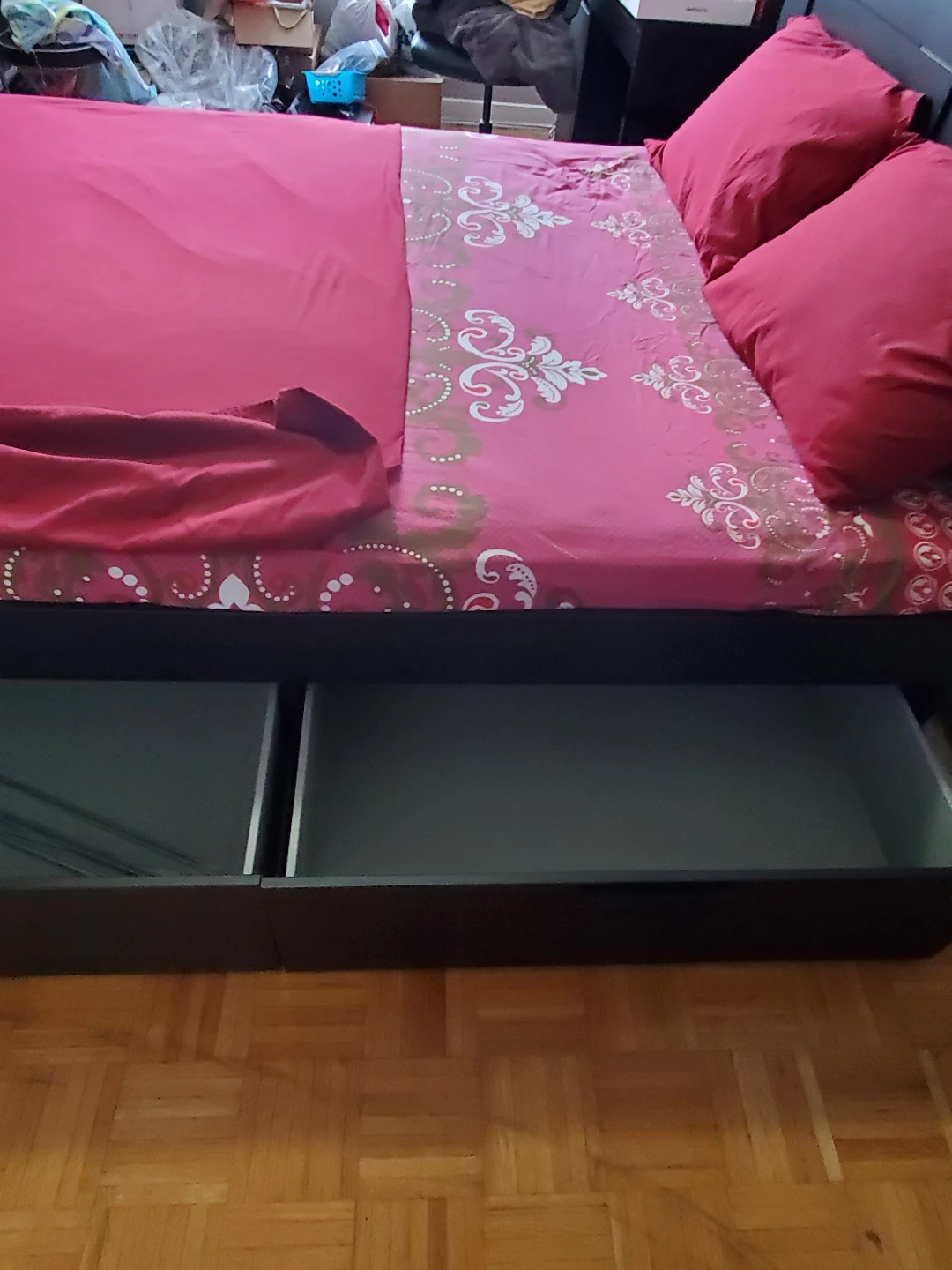 Black Wooden Brimnes Ikea Bed Frame with Headboard Storage - photo 5