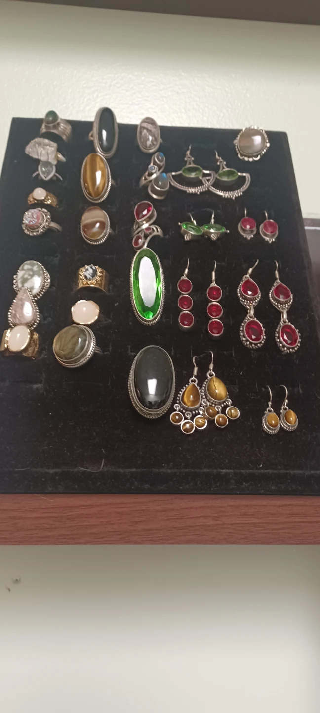 Assorted Gemstone Rings and Earrings Collection