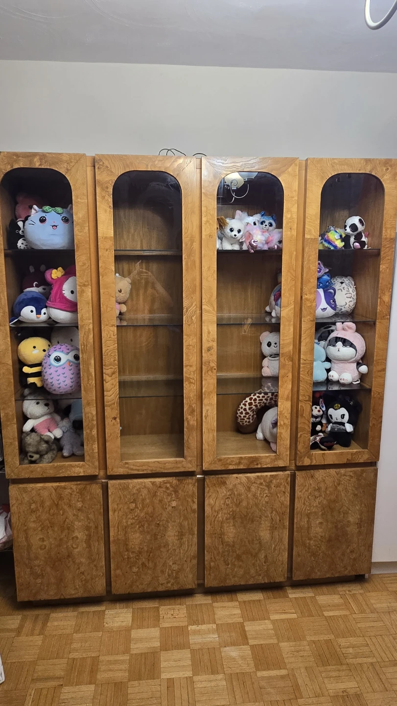 Vintage Wood Display Cabinet with Glass Doors