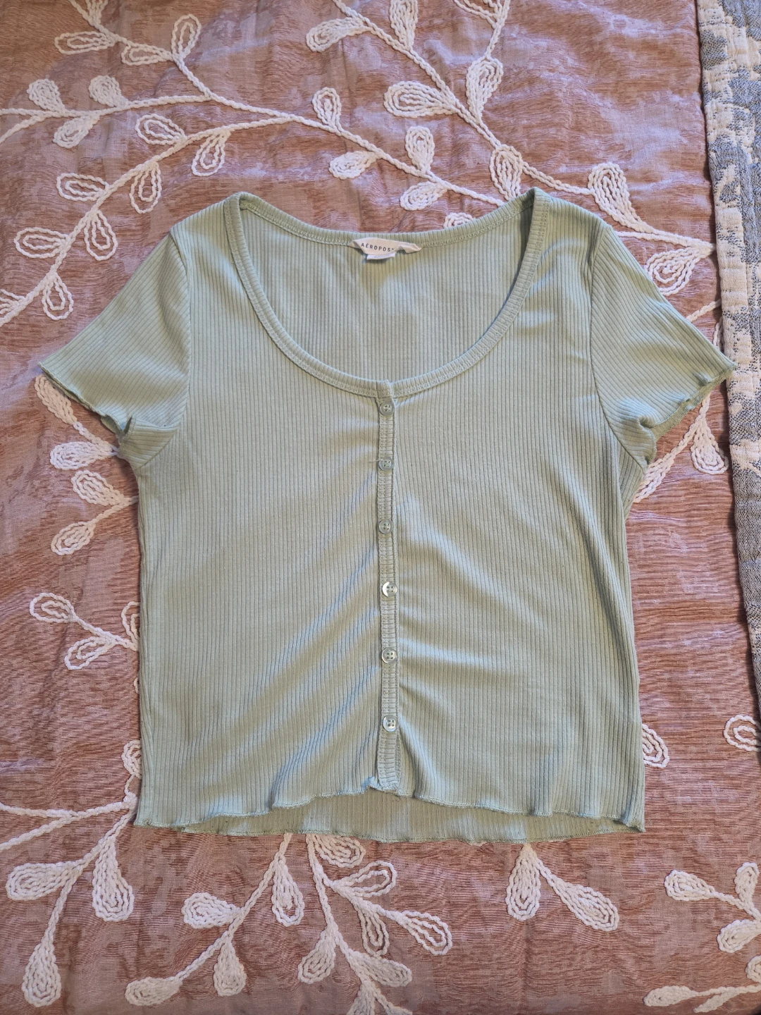 Aéropostale Ribbed Button-Up Crop Top - photo 2