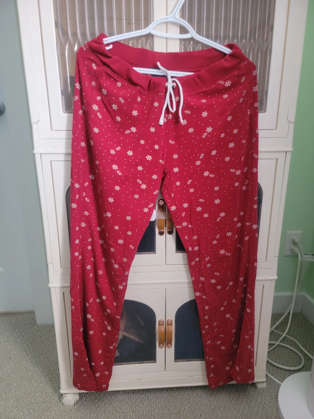 Red Pajama Pants with White snowflakes Pattern