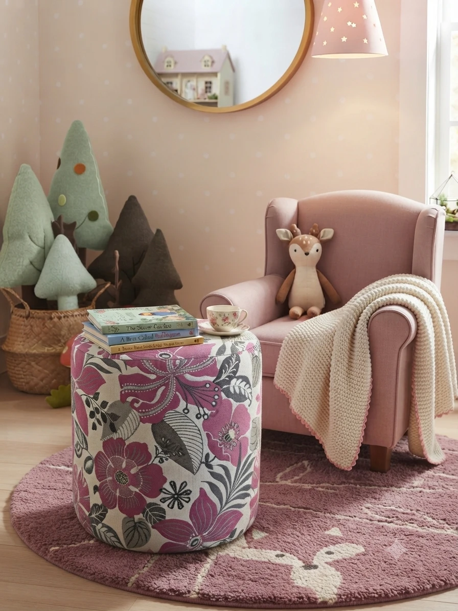 Set of 2 Floral Print Poufs - photo 3