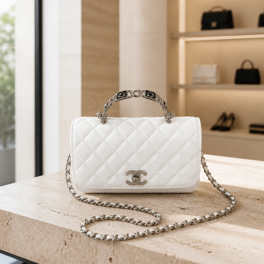 Chanel White Quilted Handbag