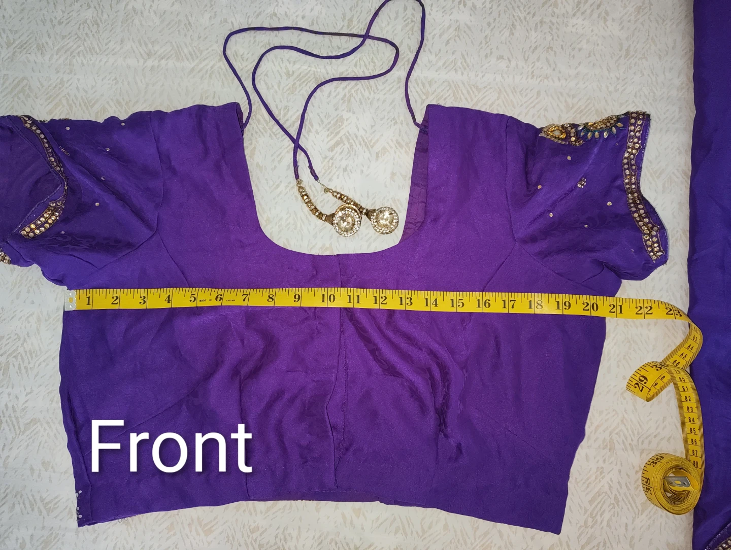 Purple Blouse and Saree Set with Embellishments - photo 2