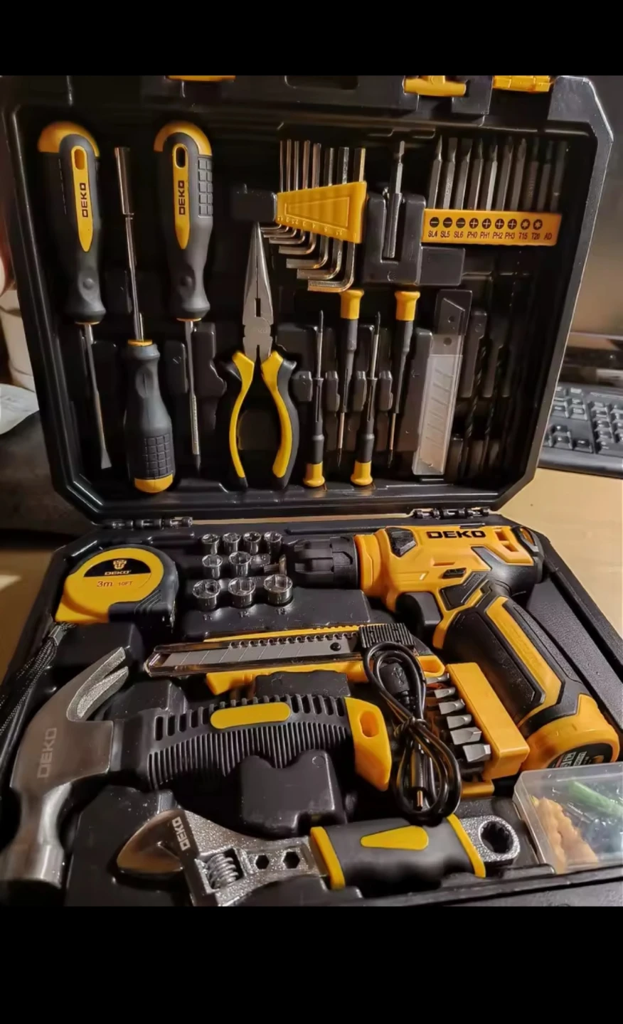 DEKO 100-piece home tool kit with drill