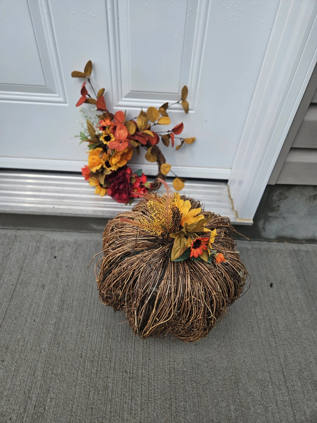Fall Floral Wreath and Pumpkin