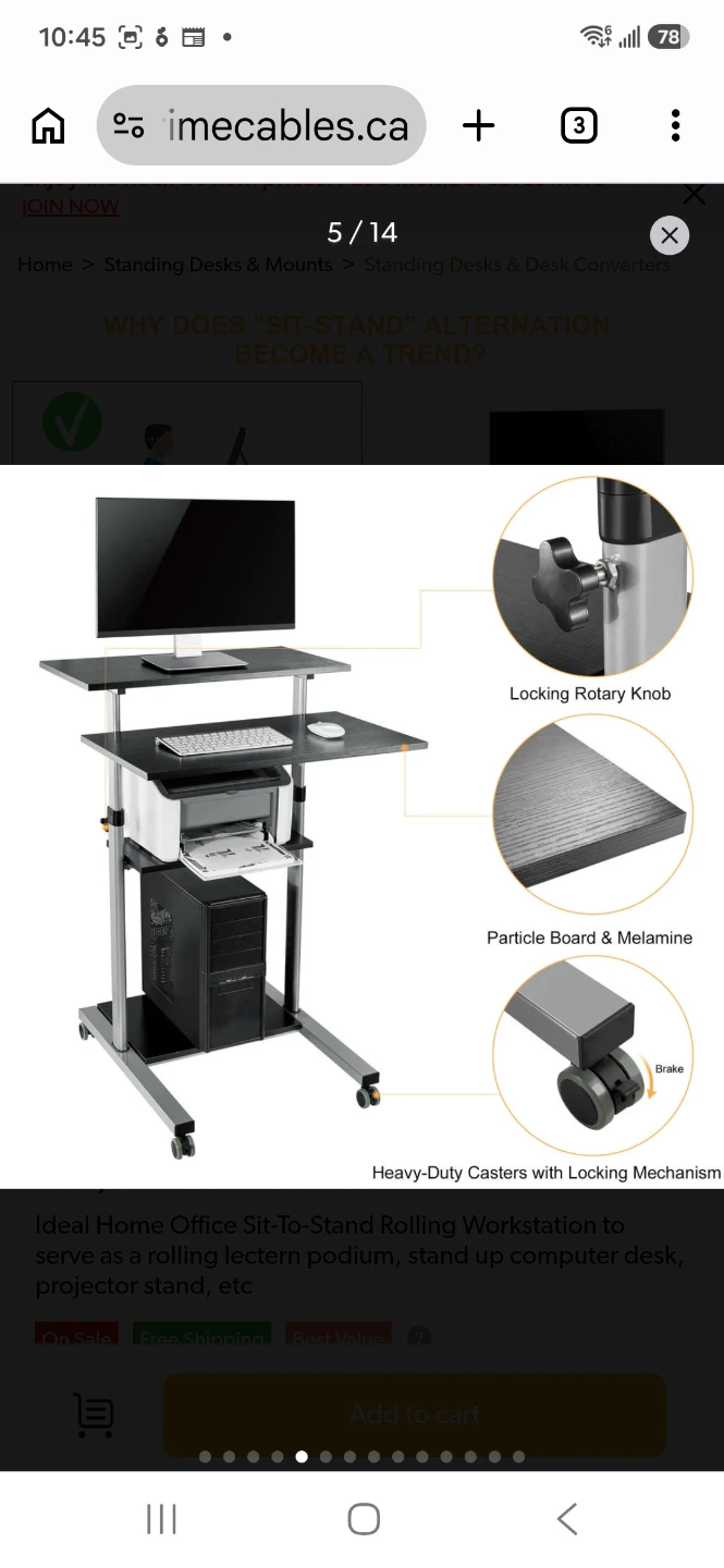 PrimeCables Height Adjustable Multi-purpose Mobile Workstation - photo 5