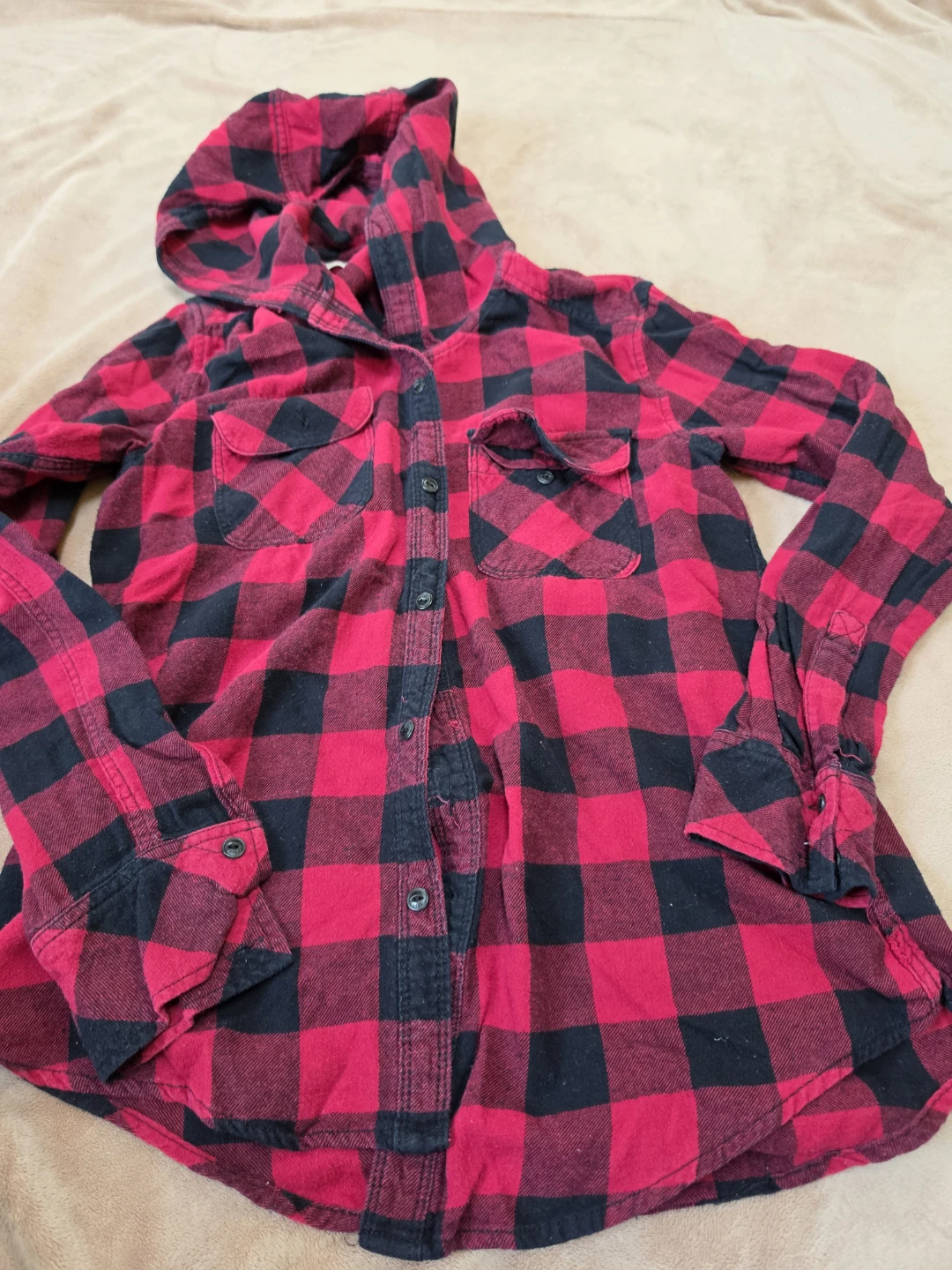 TNA Plaid Flannel Button-Up Shirt with Hood