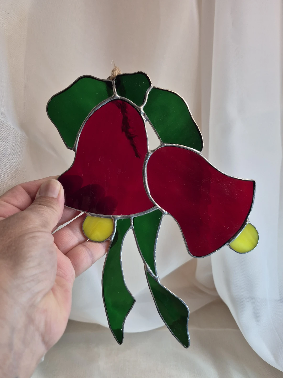 Beautiful Vintage 8 1/4× 6" Stained Glass Holiday Hanging Bells - photo 2