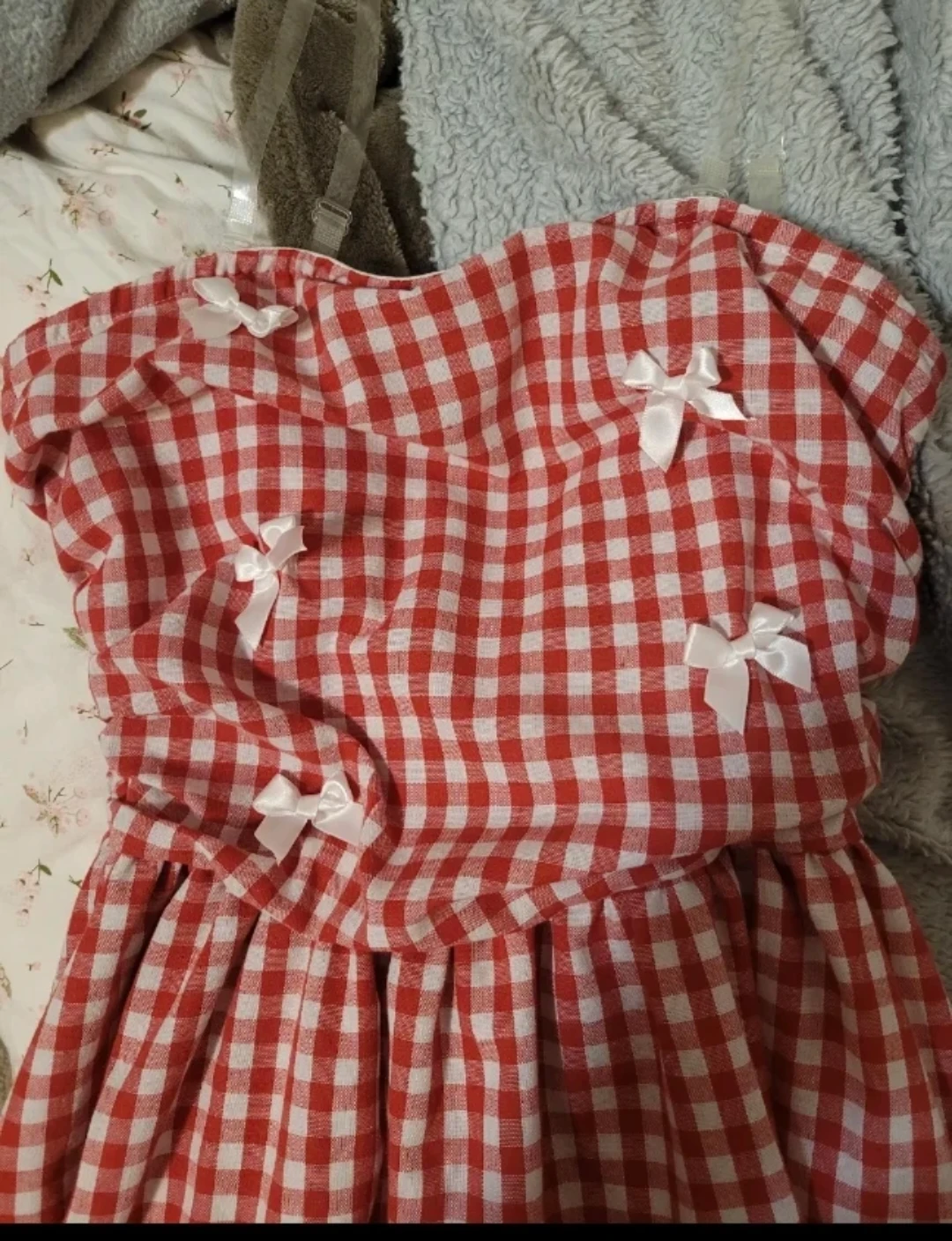 Red Gingham Maxi Dress with Bows