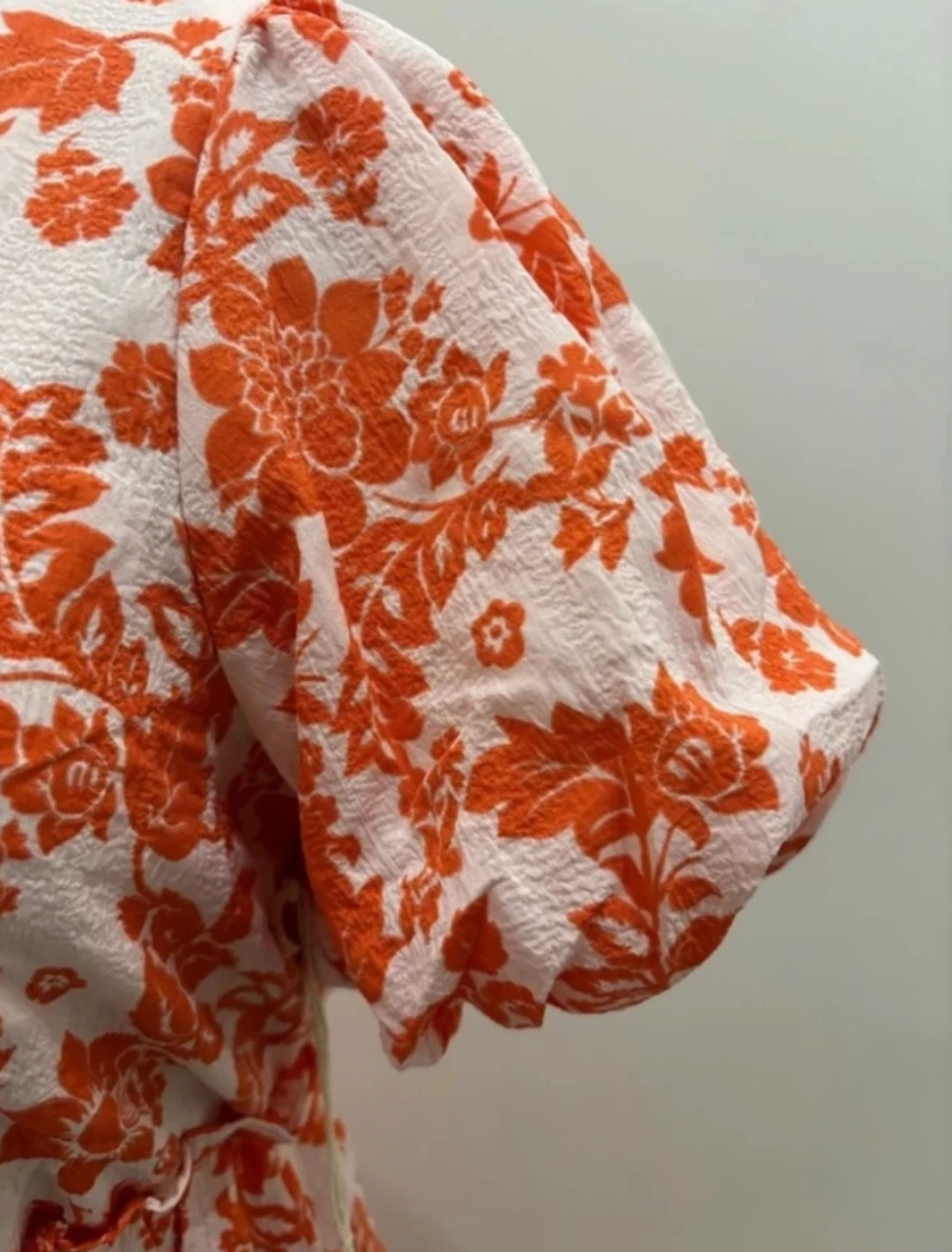 NWT Lumiere Orange & White Floral Puff Sleeve Tiered Mini Dress - photo 4