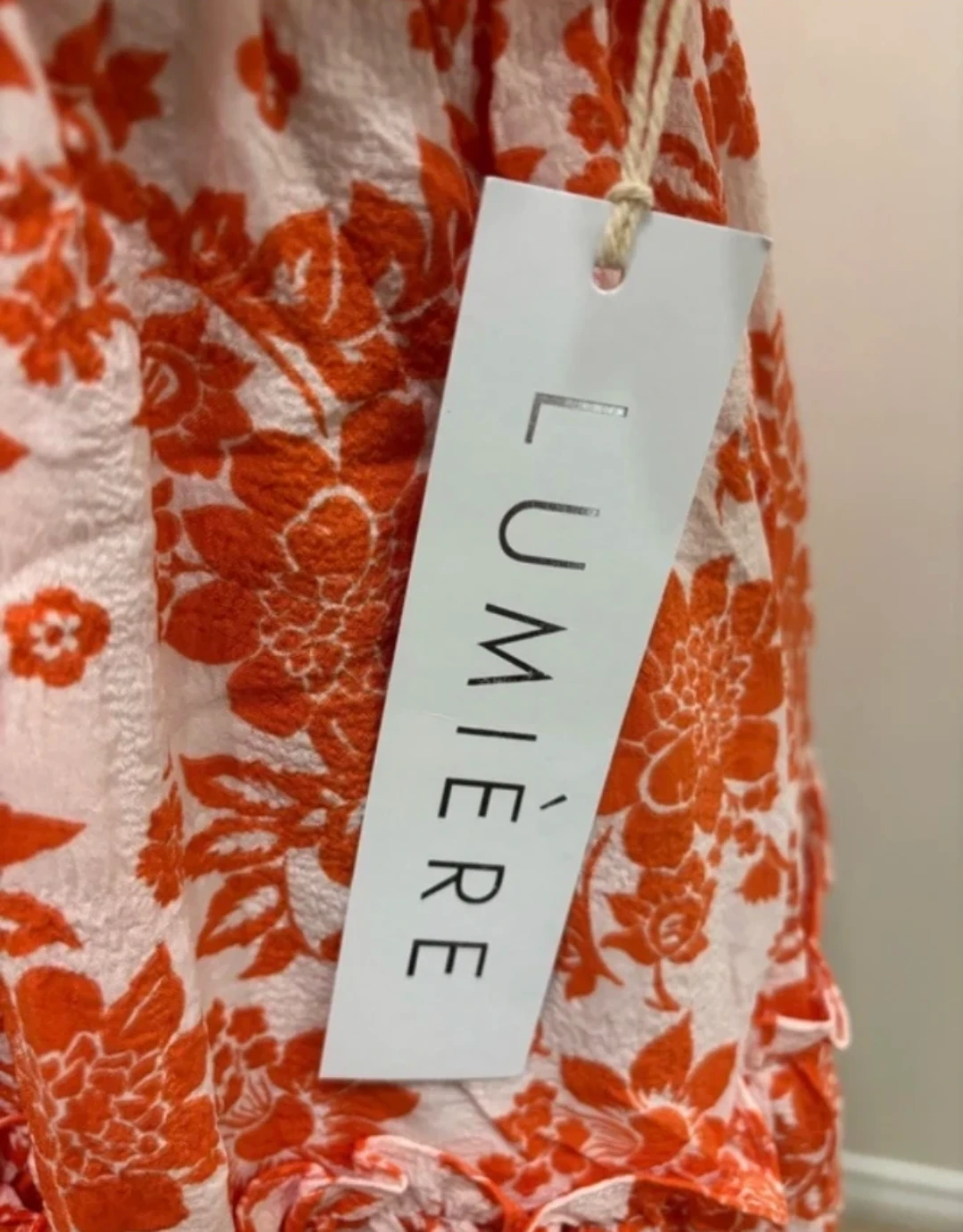 NWT Lumiere Orange & White Floral Puff Sleeve Tiered Mini Dress - photo 5