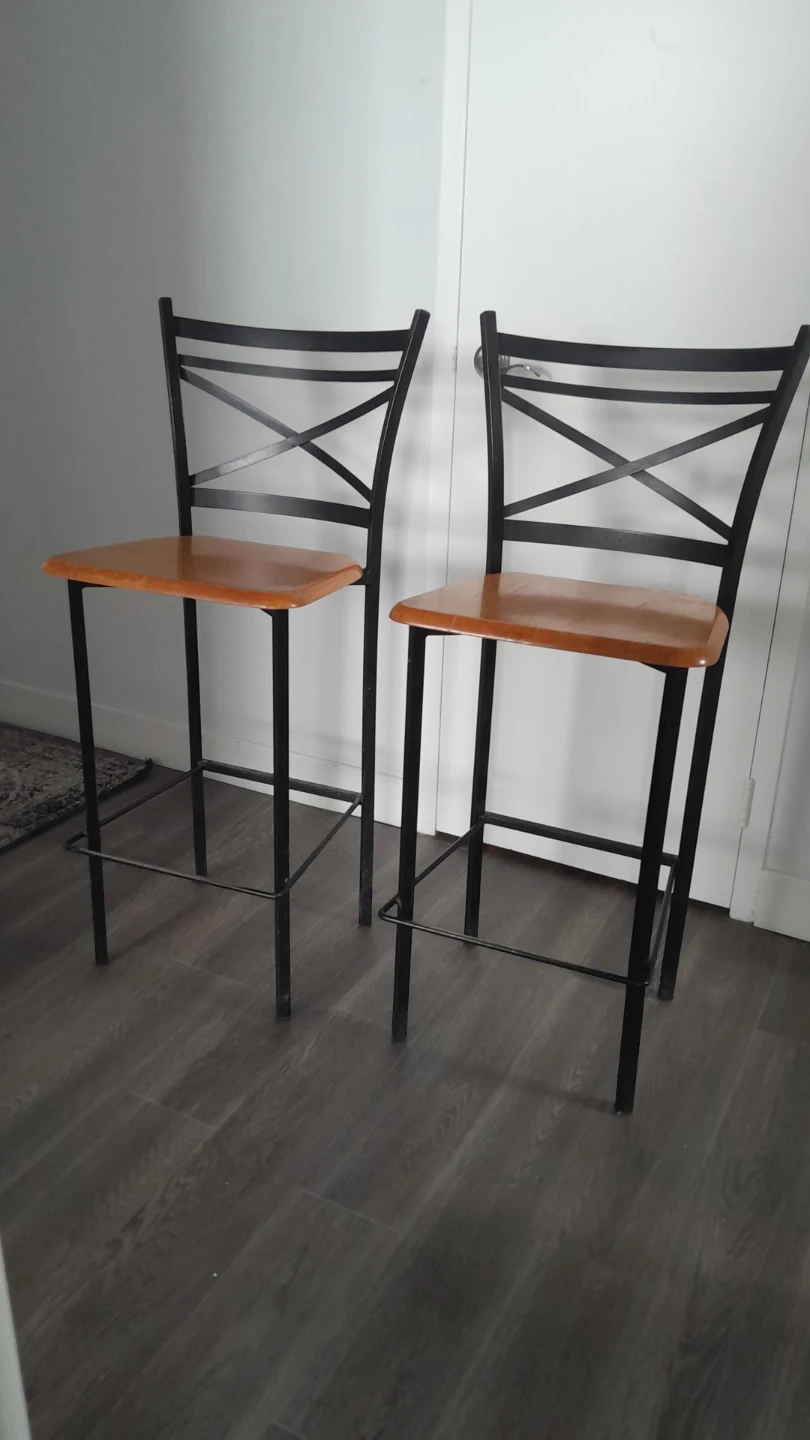 Black Metal & Wood Bar Stools (Set of 2) - photo 2
