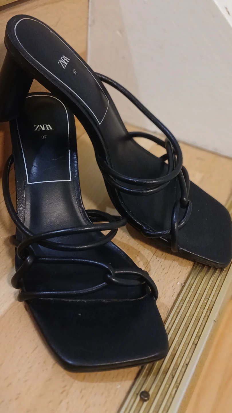 ZARA Black Strappy Block Heel Sandals - Size 37